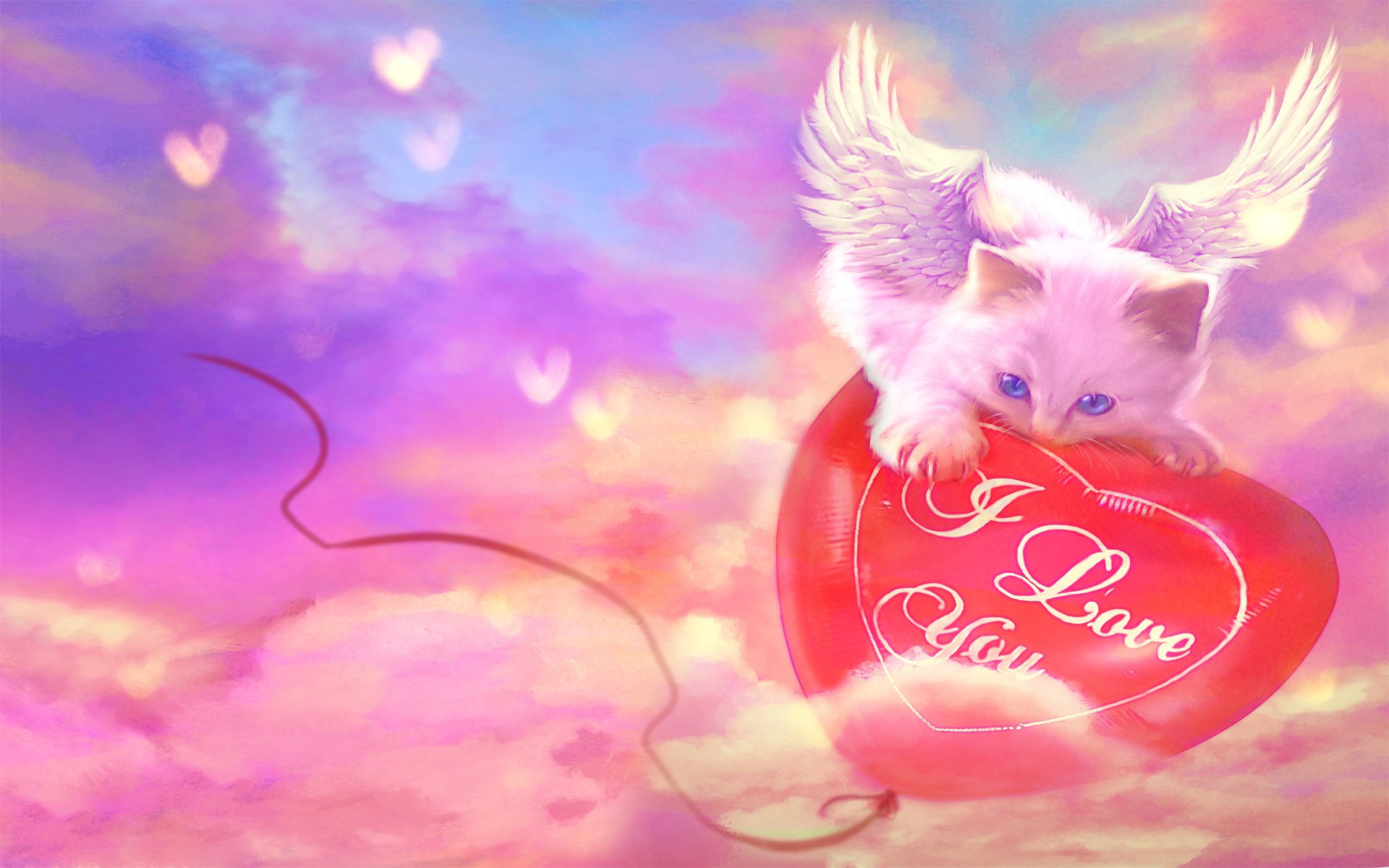 cat wings balloon heart inscription i love you