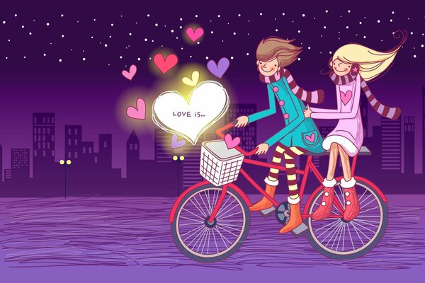 Cute art with lovers on a bike