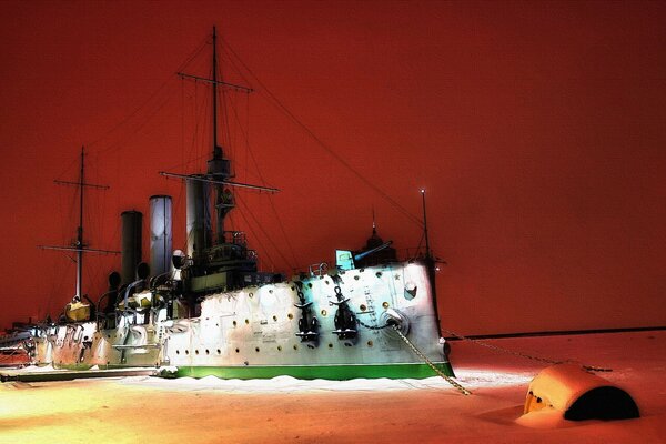 Image du croiseur Aurora sur la glace