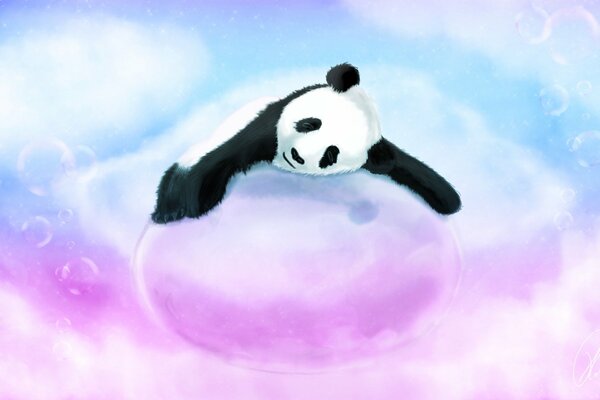 Mignon Panda chinois sur la bulle rose