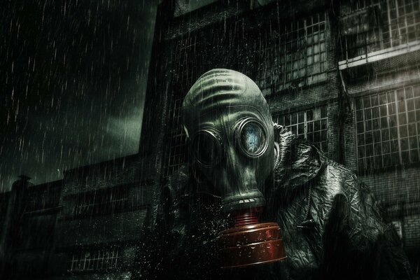 The man from the game STALKER in a gas mask