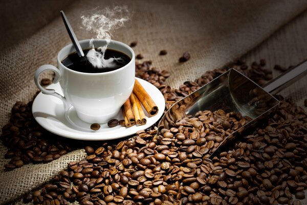 Café chaud à la cannelle et aux grains de café