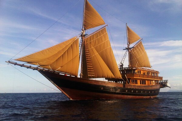 Wooden ship sailing on the ocean