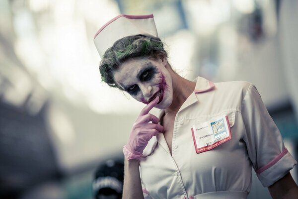 Portrait of a nurse in the image of a joker