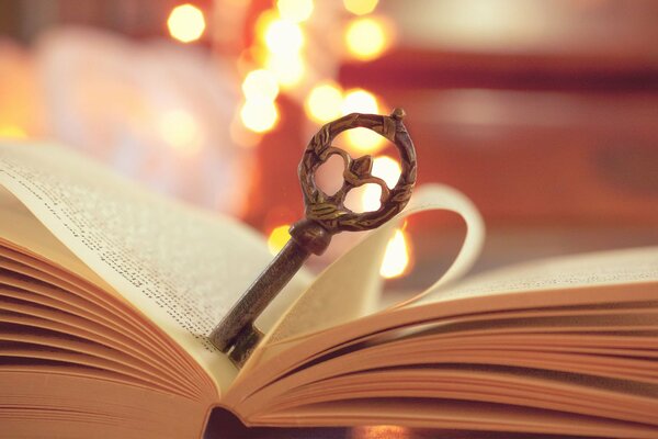 Metal key between the pages of books