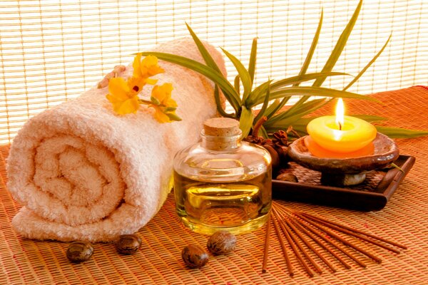 Relaxation spa candle towel