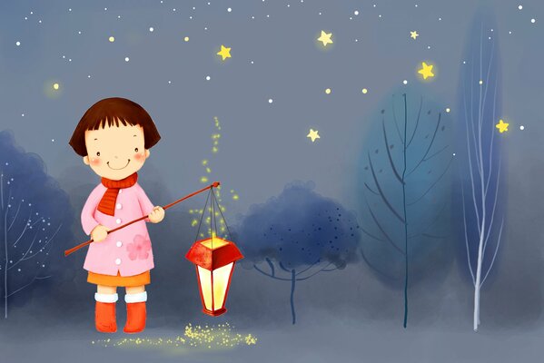 Baby wallpaper girl in winter clothes with a flashlight