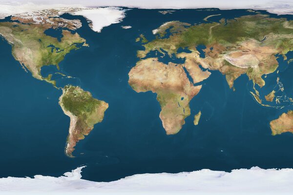 Mapa físico de la tierra con continentes y océanos