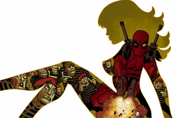 La silueta de una chica y Deadpool en una sola persona