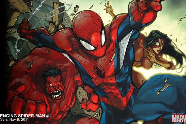 Fumetto di Spider-Man e Hulk Rosso