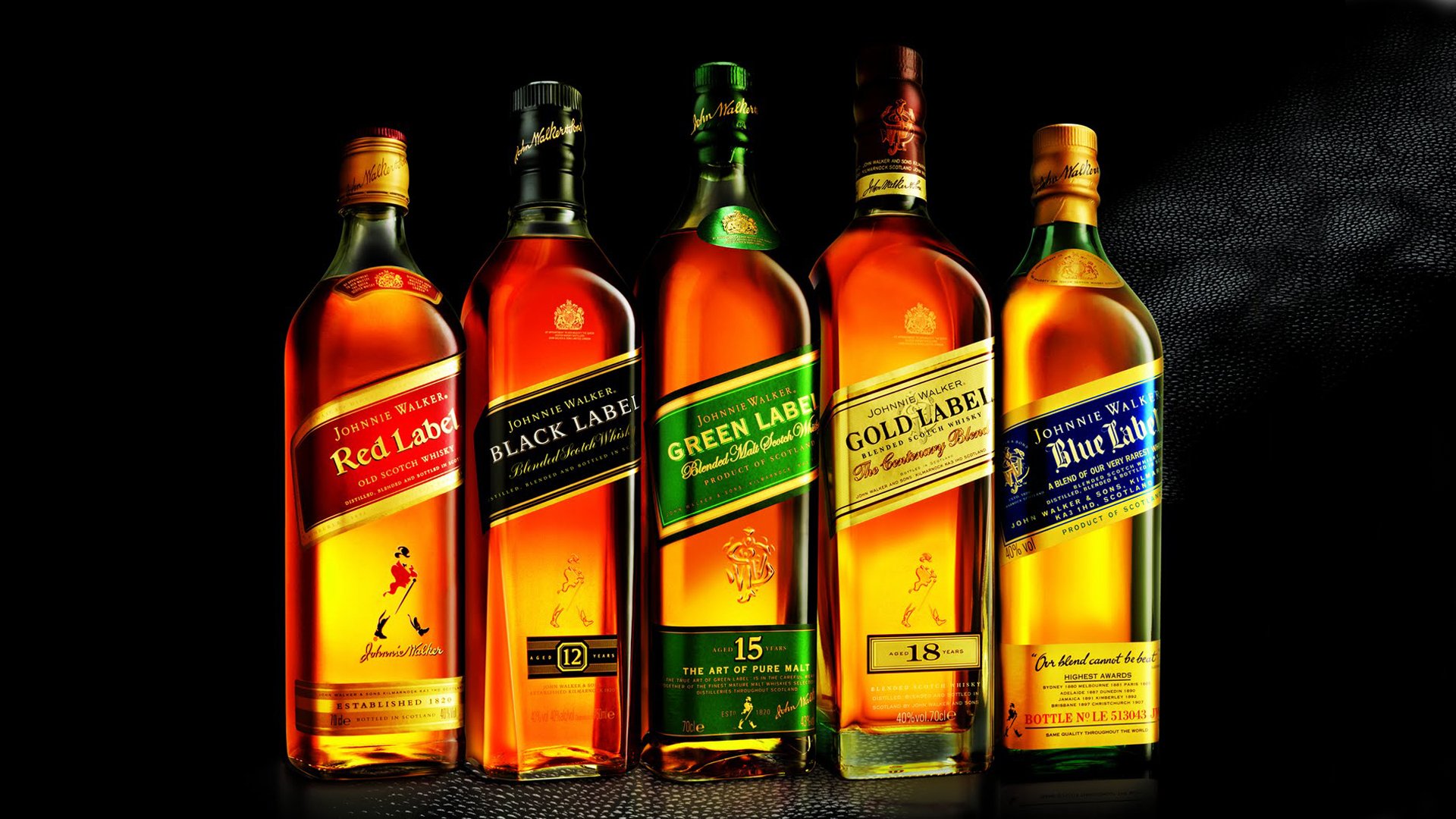 johnny walker whiskey red label blue label green label gold label collection bottles wallpaper hd 1920x1080