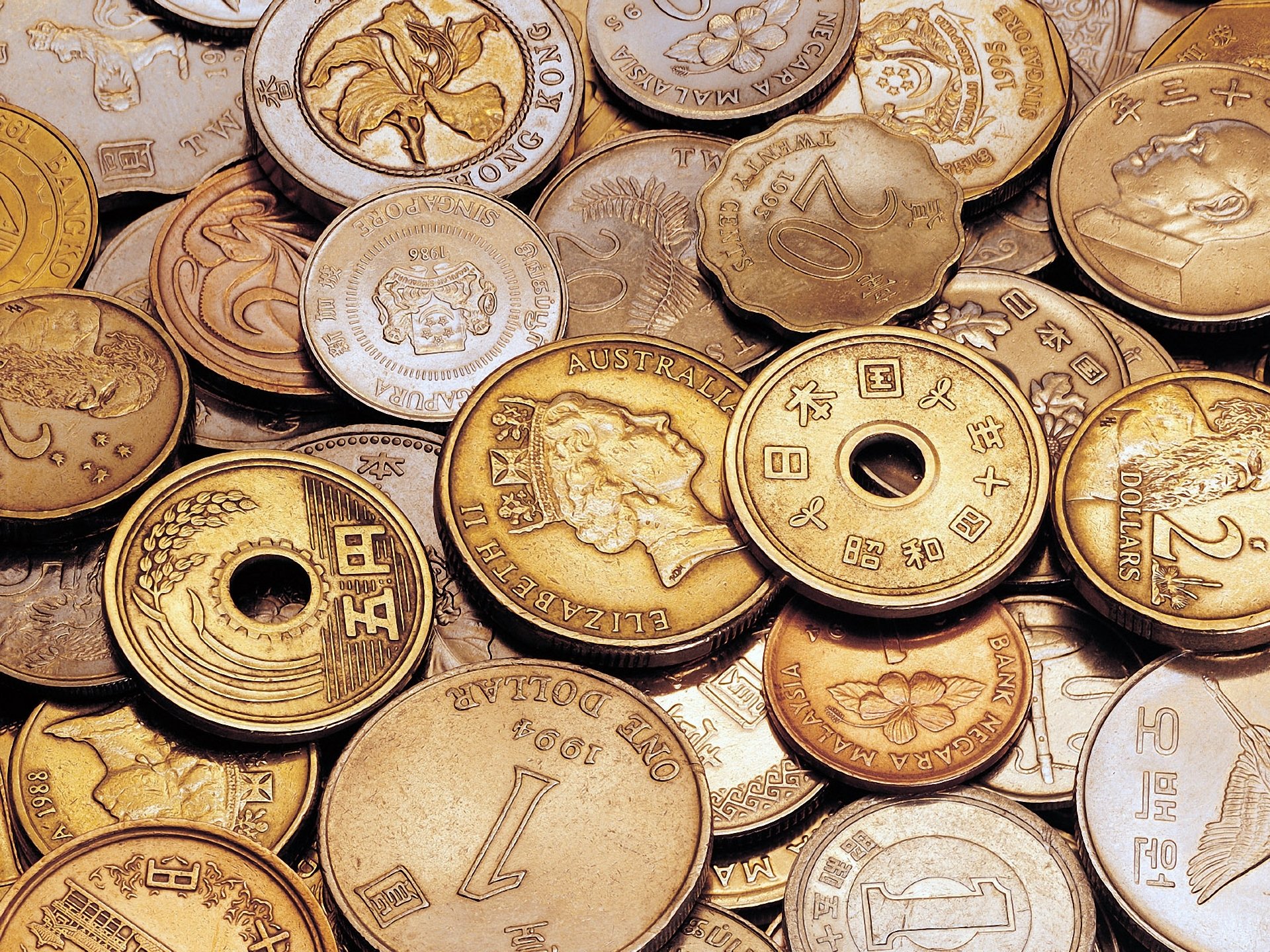 money coins many asia characters background