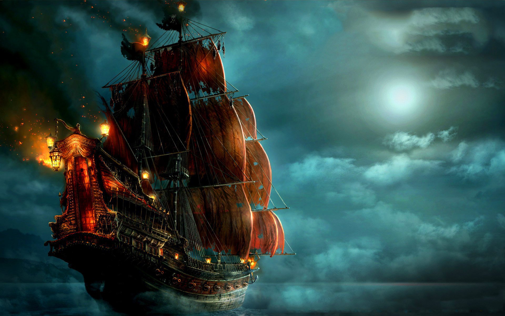 hip sea pirates night clouds moon light