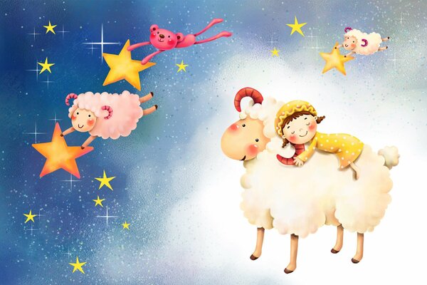 Baby lambs with a star in the night