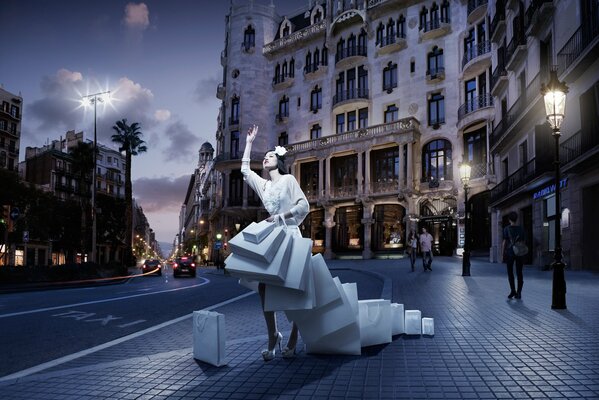 Hermosa modelo en la ciudad de la noche