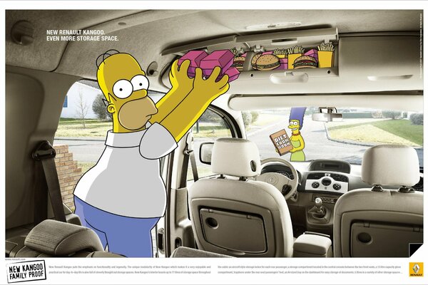 Fast food advertising with Simpson in renault