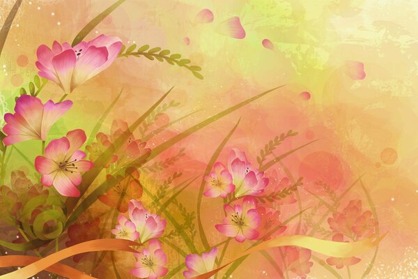 Abstract delicate flowers on the background