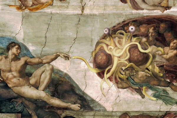 Spaghetti Monster chiede per le manopole ad Adam