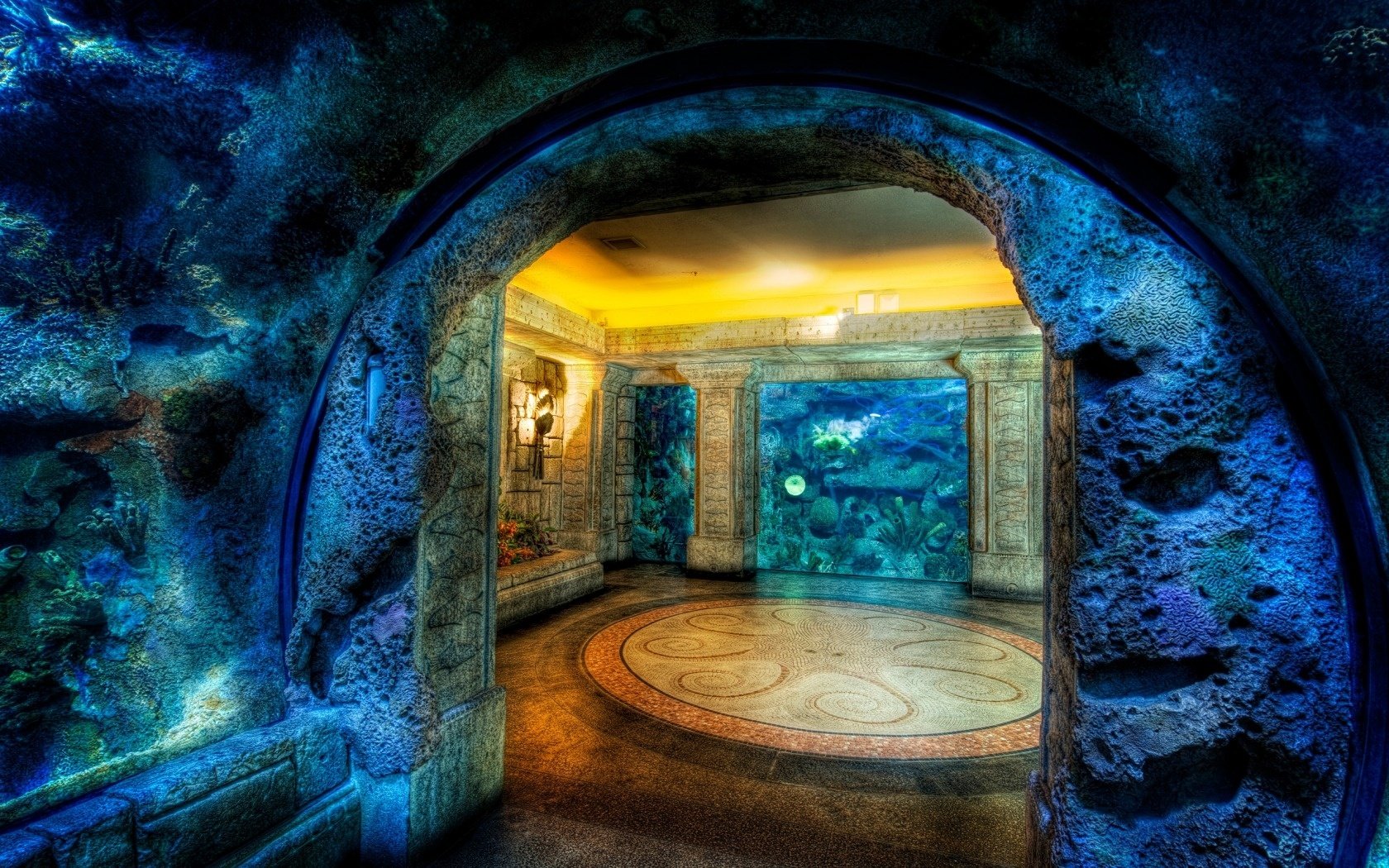 submarino vivienda cueva casa roca mosaico pulpo