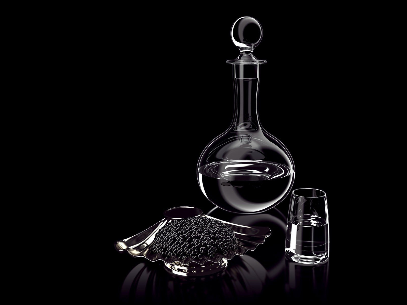 carafe glass caviar vodka