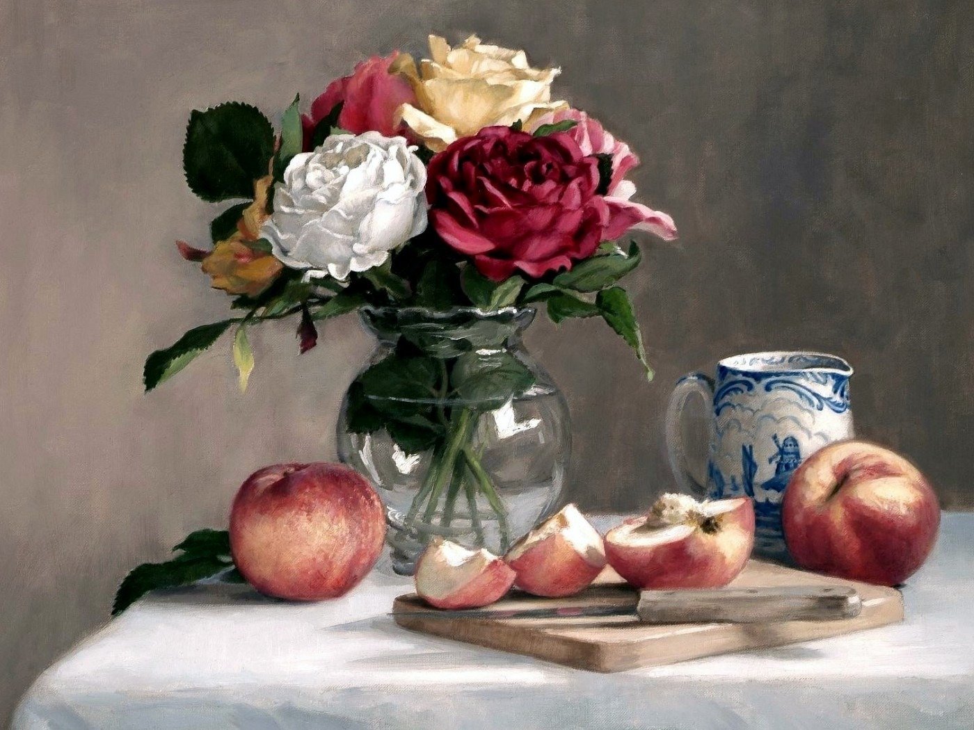 pattern still life a vase of flowers apple