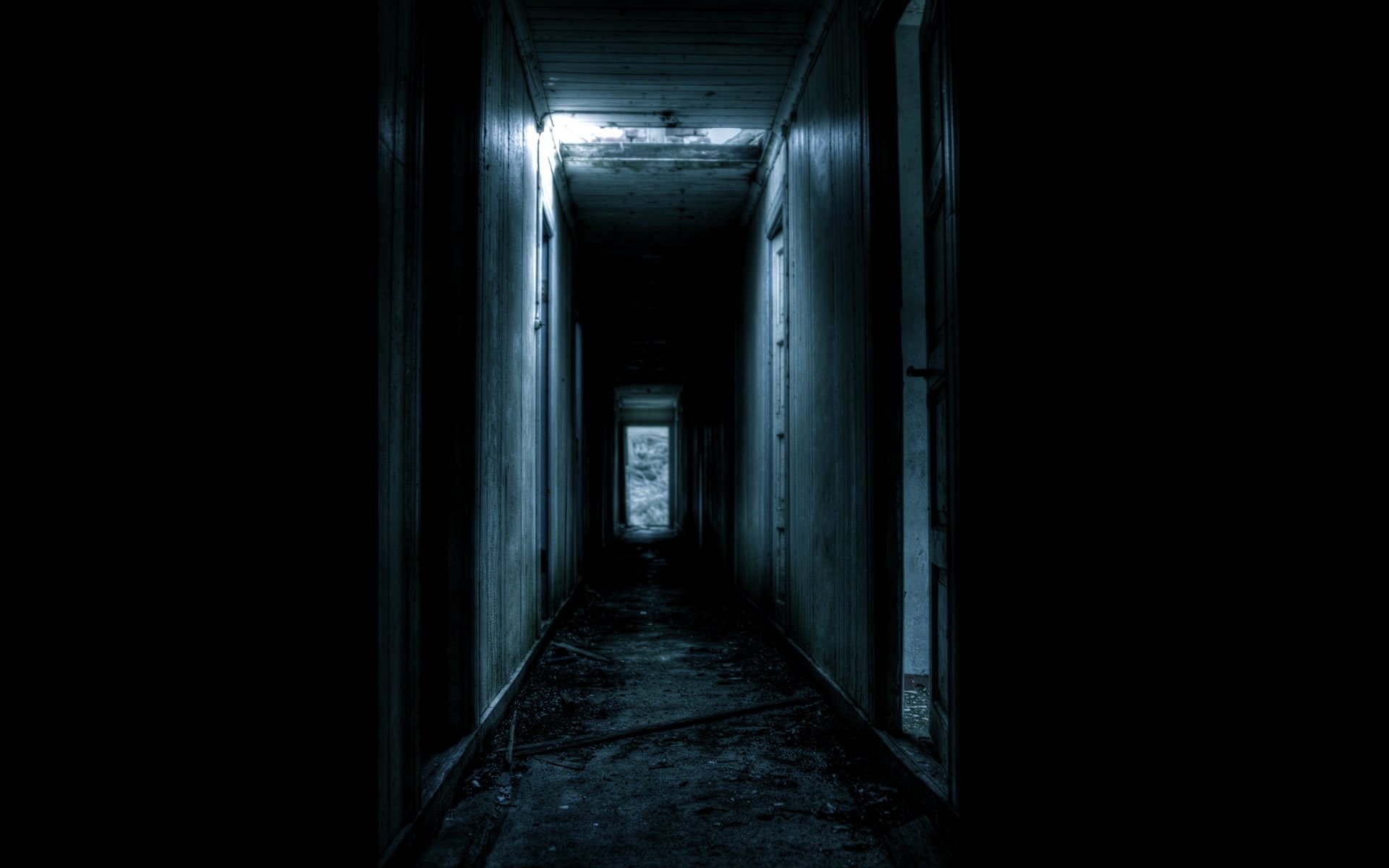 corridor dark doors ruins darkly