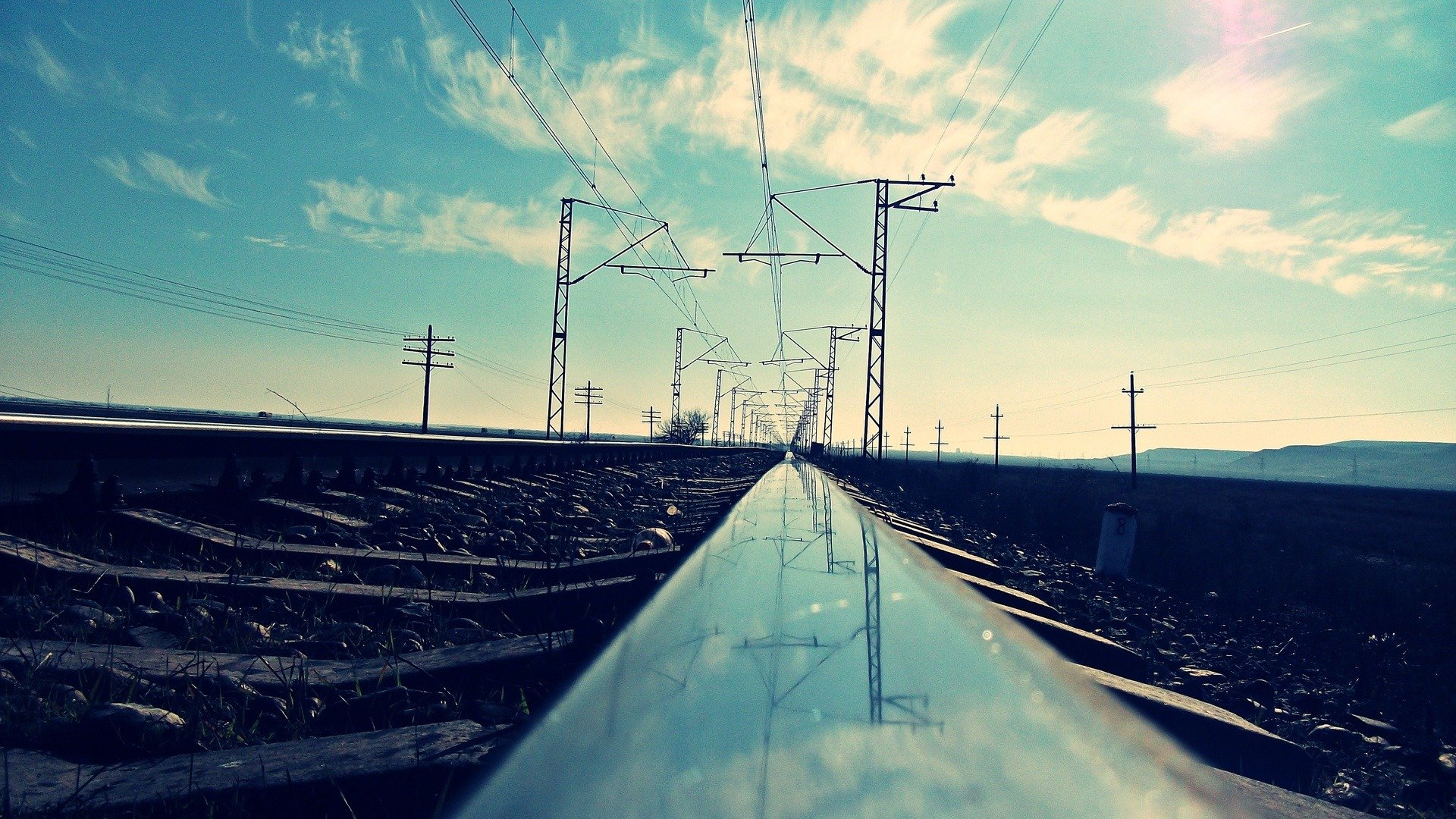 railroad the path reflection photo