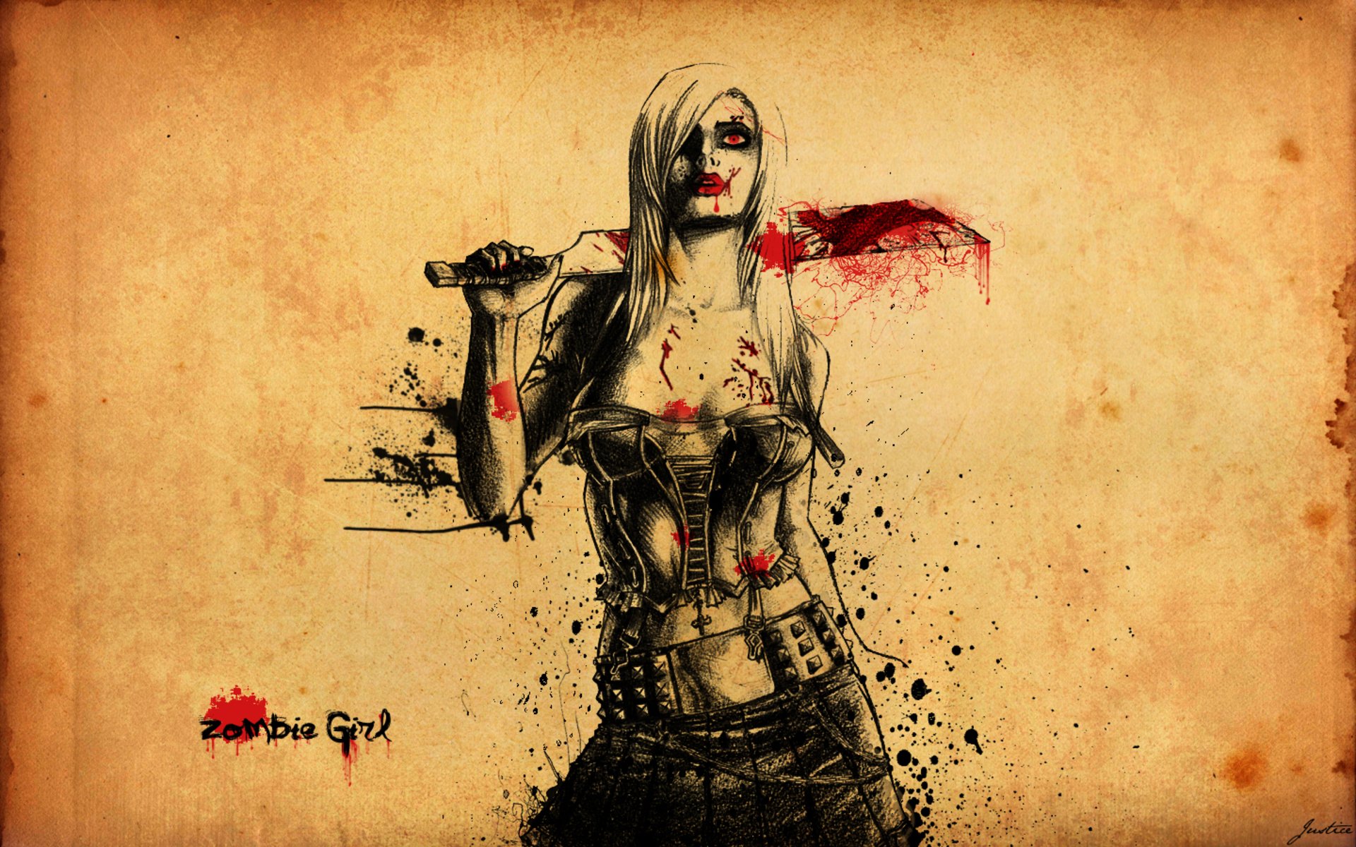 zombie fille couperet sang