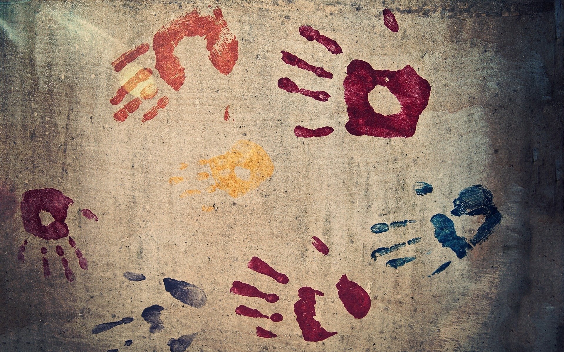 wall mark prints hand fingers paint colours texture