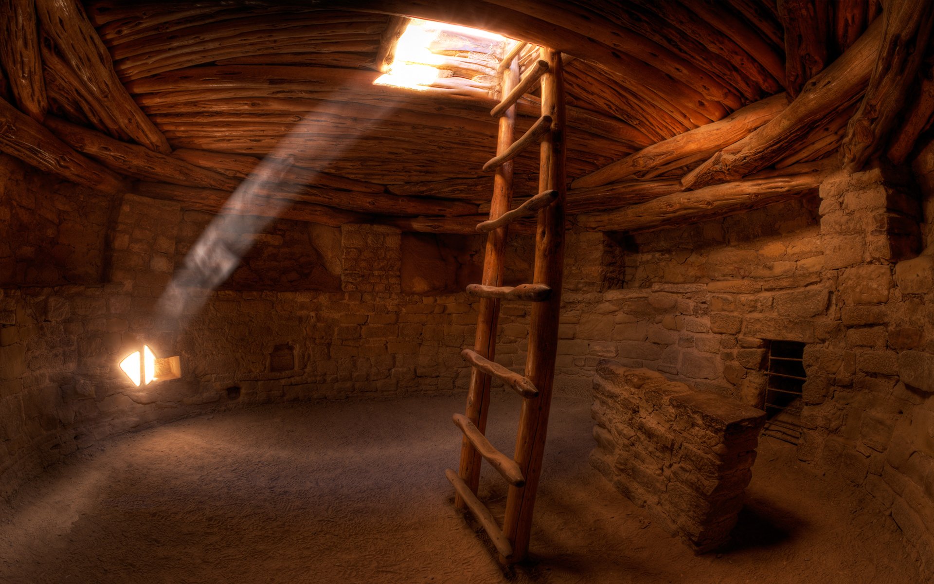 cave stairs light rays sun sand traces wall creative