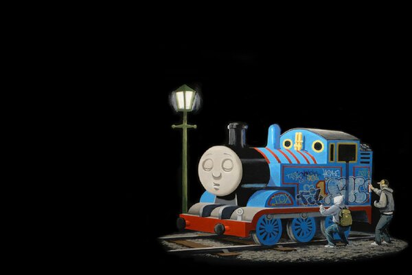 El tren durmiente de Thomas con graffiti