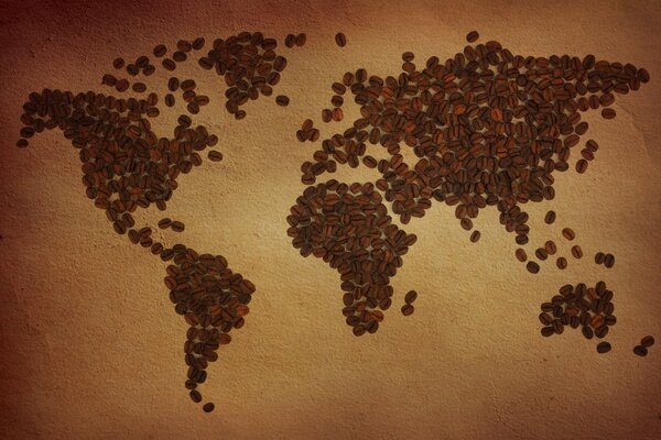 Carte du monde de grains de café