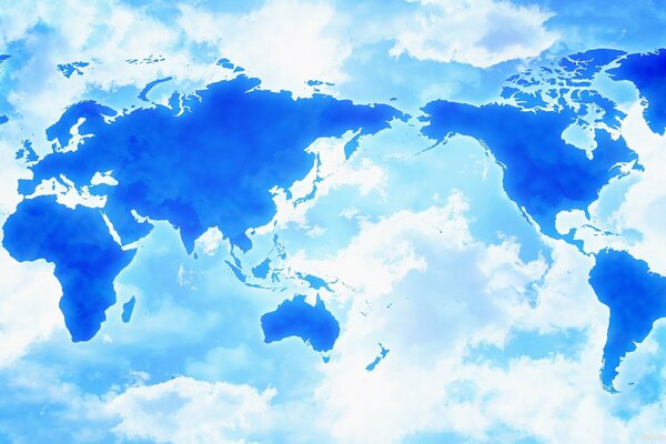 A map of the world made of clouds. image of continents such as asia africa america etc