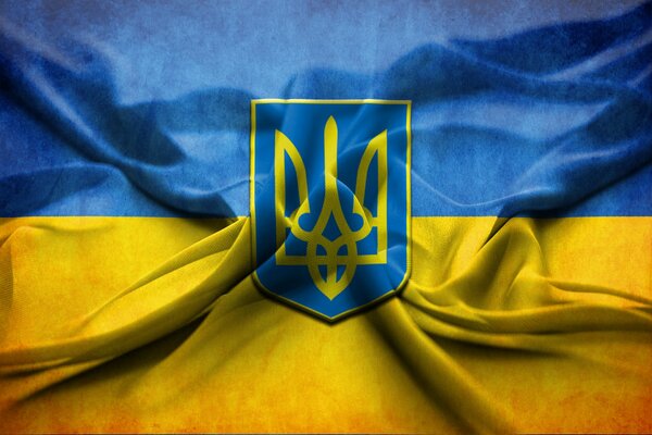 Flags coat of arms of Ukraine yellow and blue