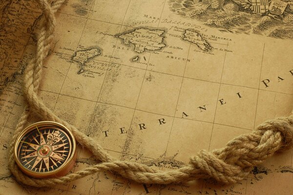 Map with compass leading to treasure