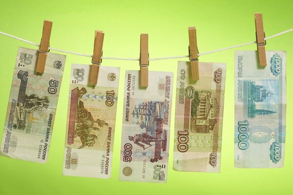 Funny photo with laundered Russian money hung up to dry