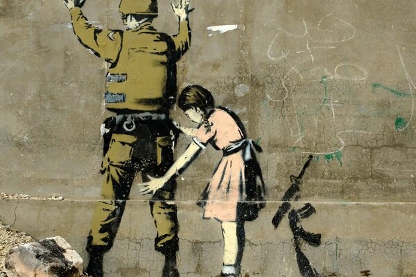 Graffiti girl searches soldier