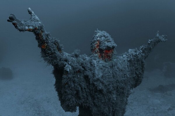 Statue of Christ in the depths of the ocean