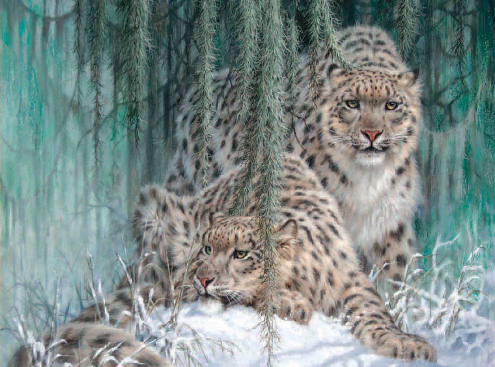 larry fanning geist im mondlicht schneeleoparden malerei schneeleoparden irbis leoparden schnee winter