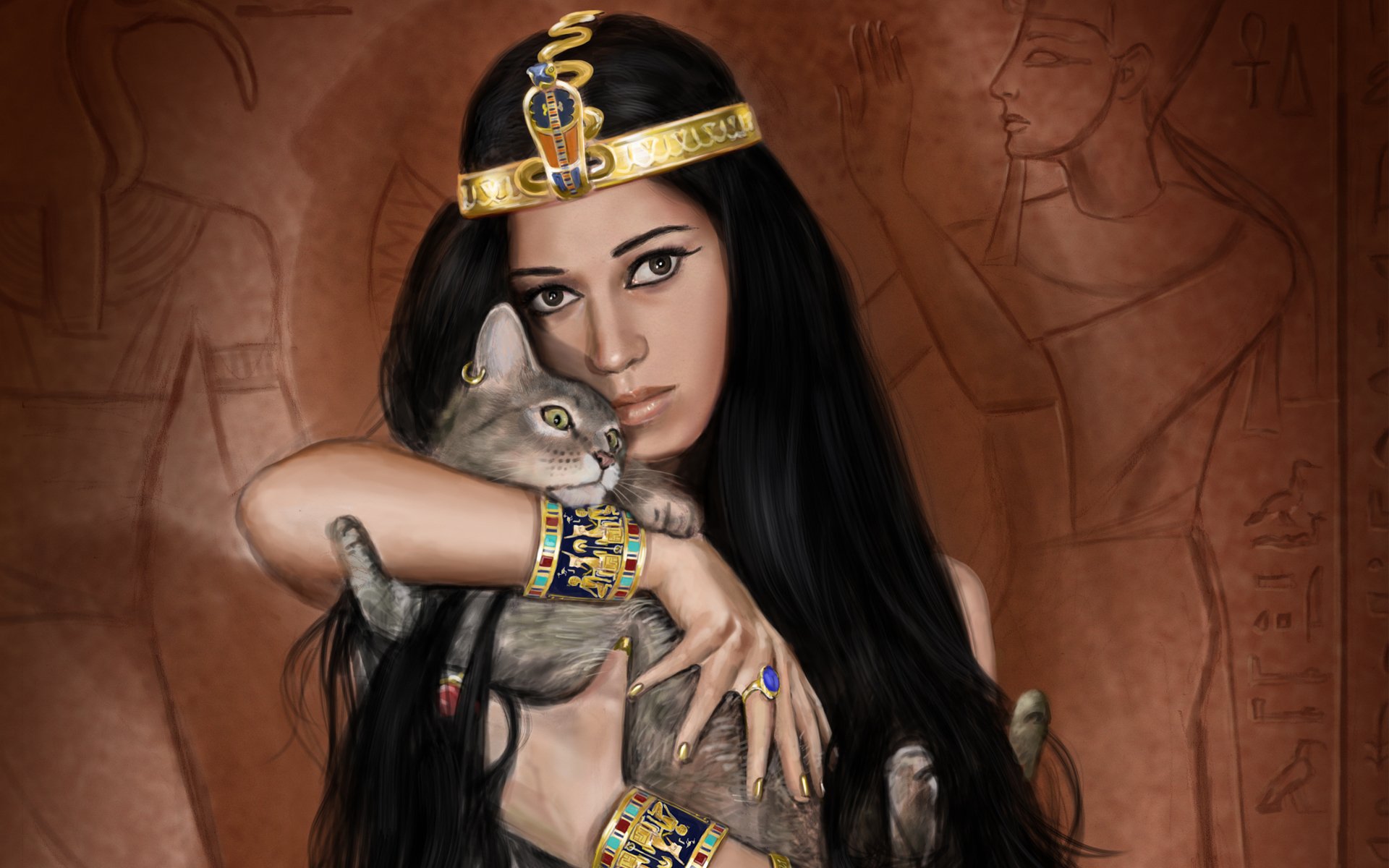 arte chica egipto egipcia reina gato decoración