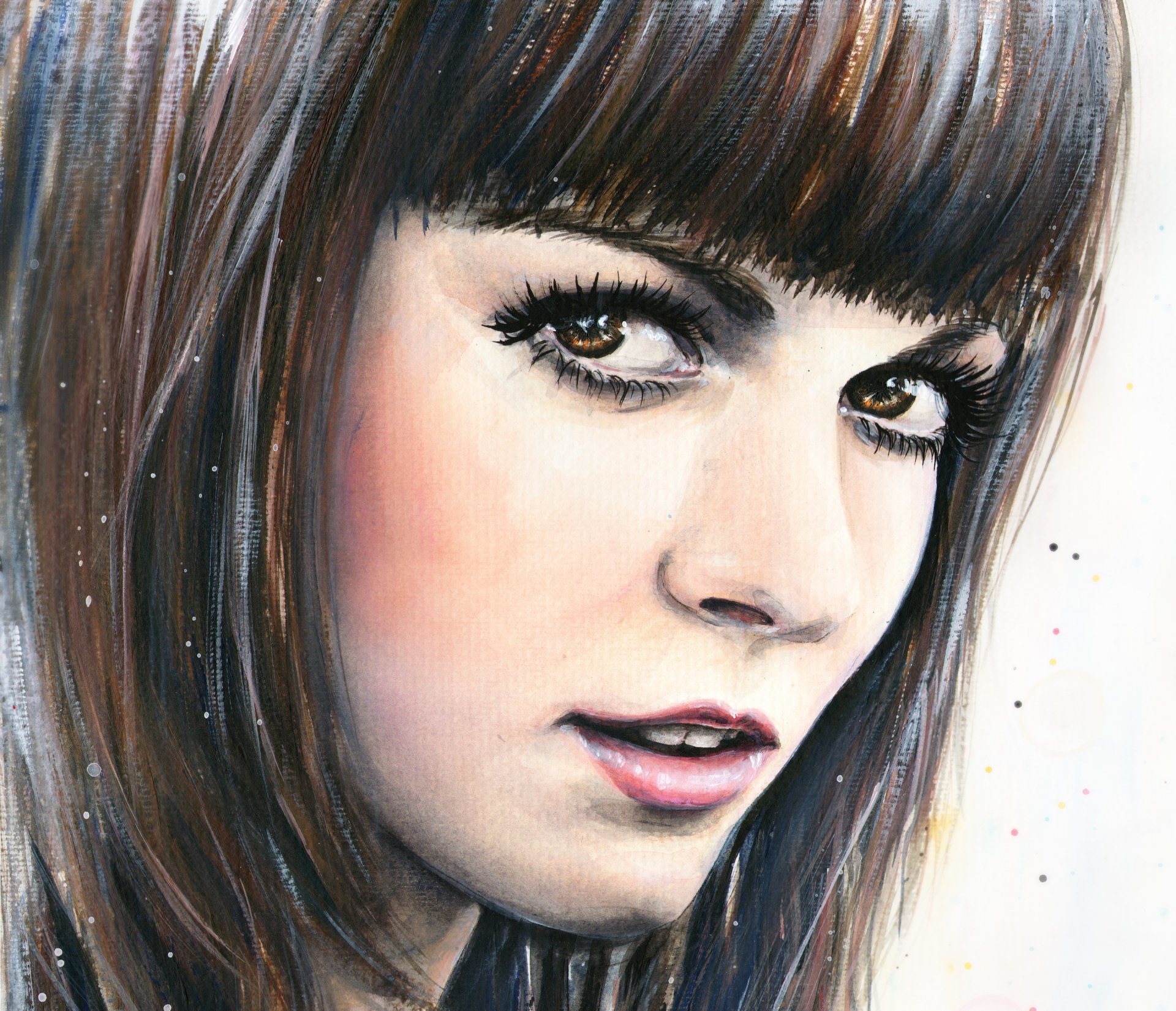 tanya shatseva peinture fille yeux regard cheveux frange lèvres portrait