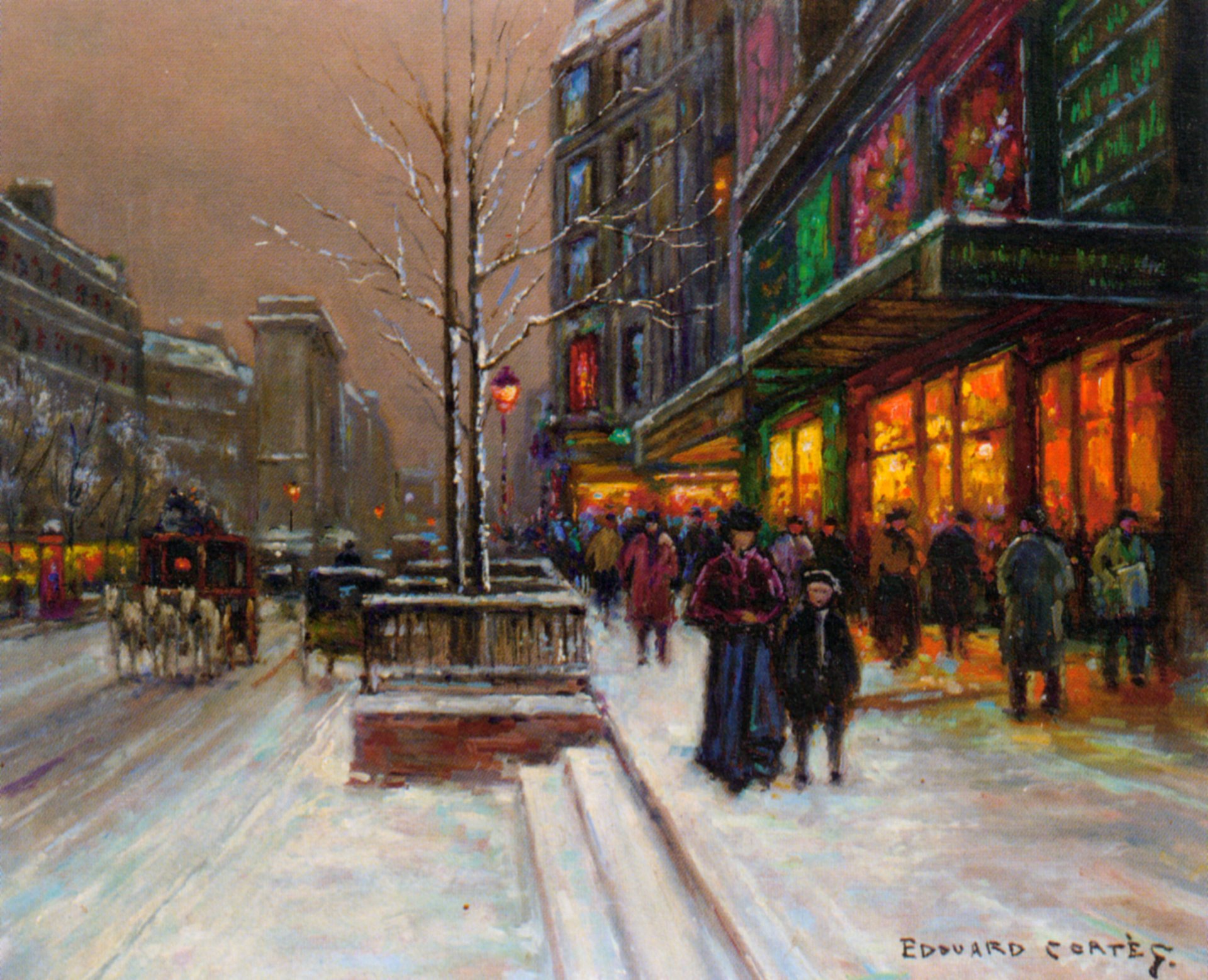 eduard cortez st.denis parigi neve inverno capodanno natale vetrine sera