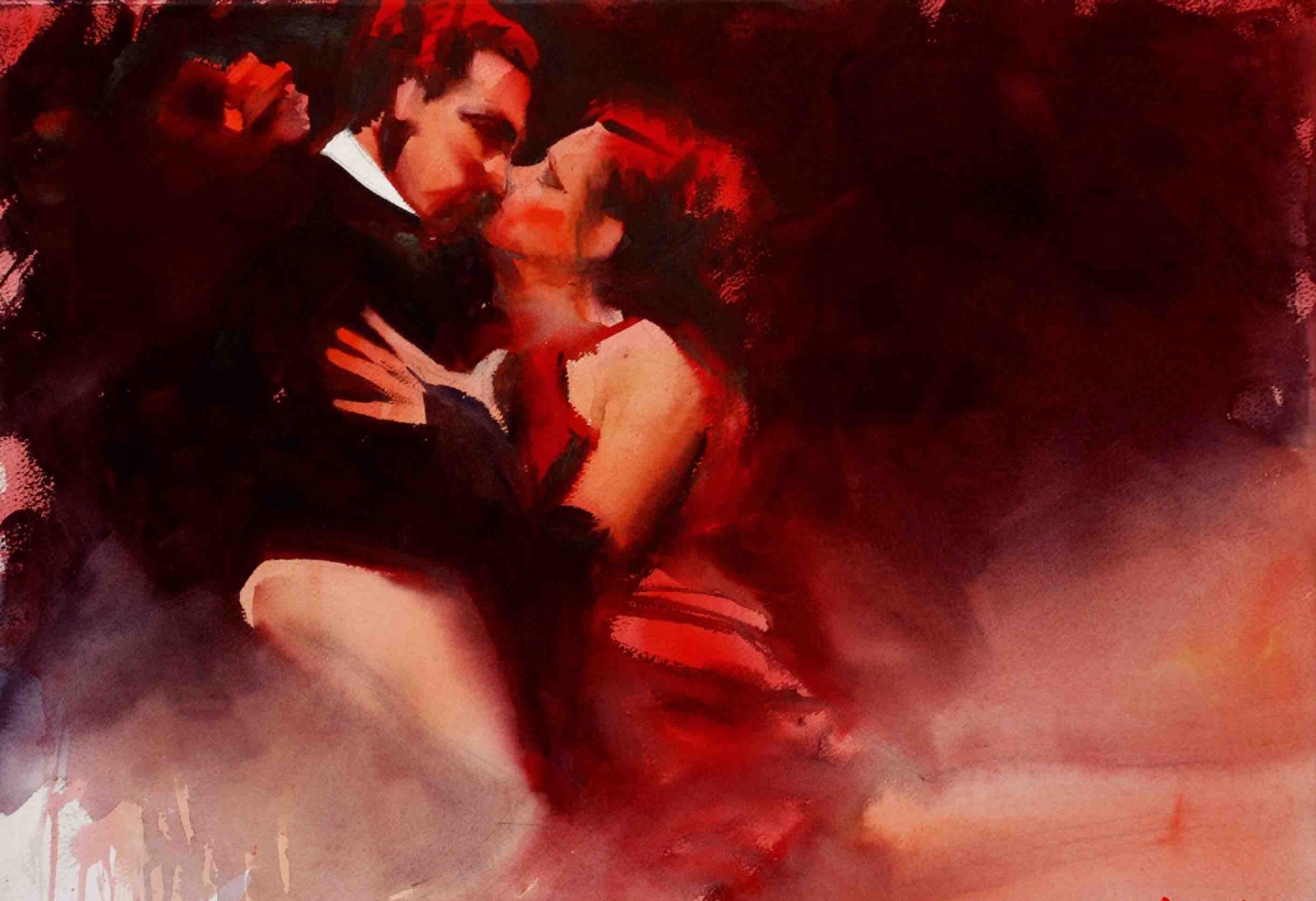 peinture aquarelle art alvaro castagnet tango baiser danse passion homme femme deux