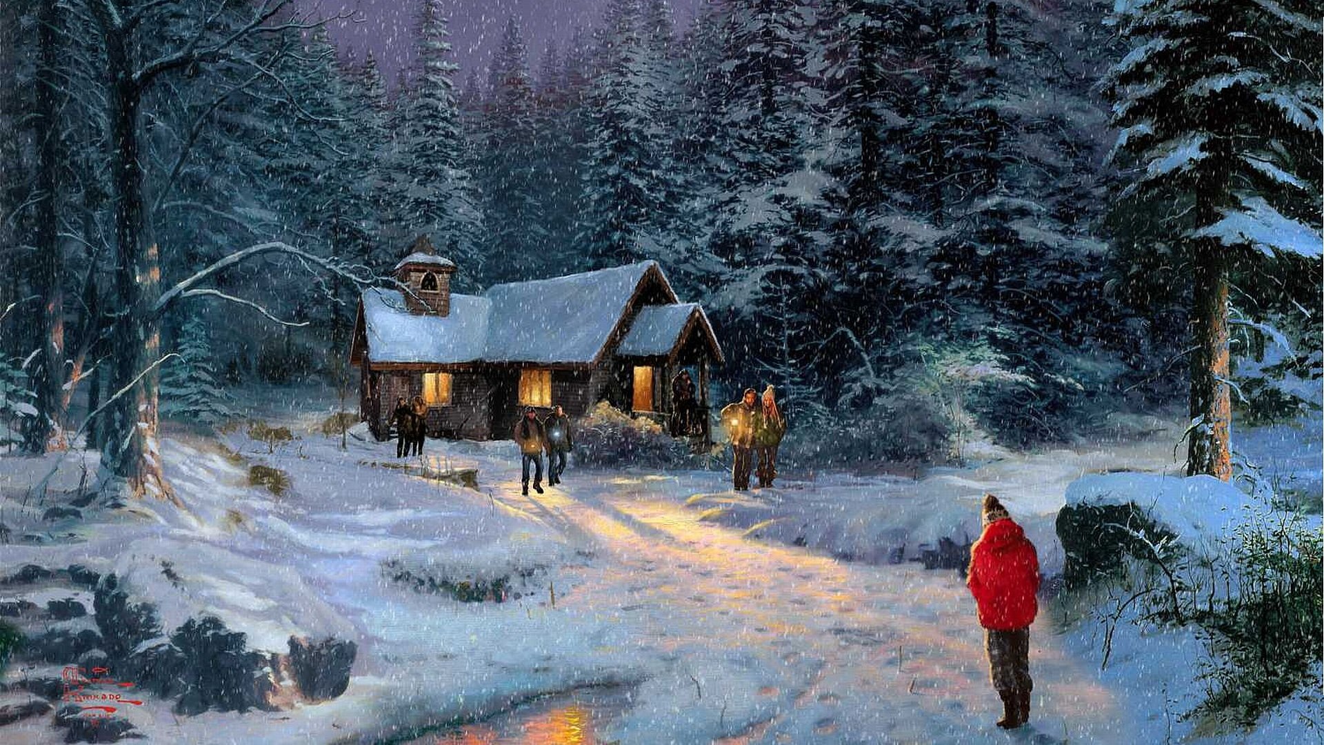 thomas kincaid milagro navideño pintura kincaid hermoso frío oscuro noche misterioso bosque invierno tormenta nieve abandonado iglesia ocho errantes luz invierno maravilloso amable película