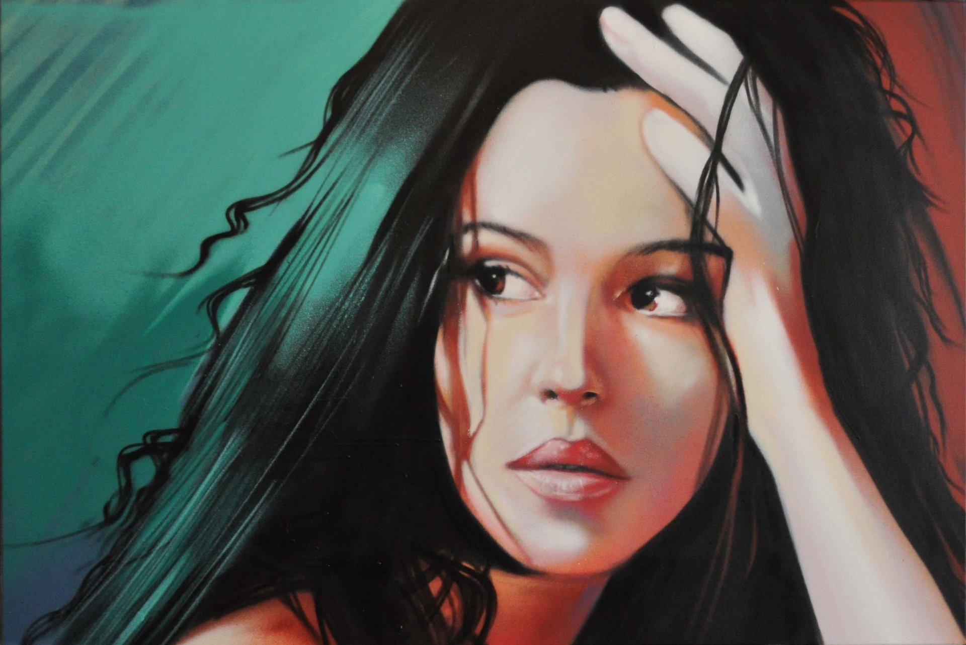 monica bellucci modella attrice pittura prt ritratto viso labbra capelli