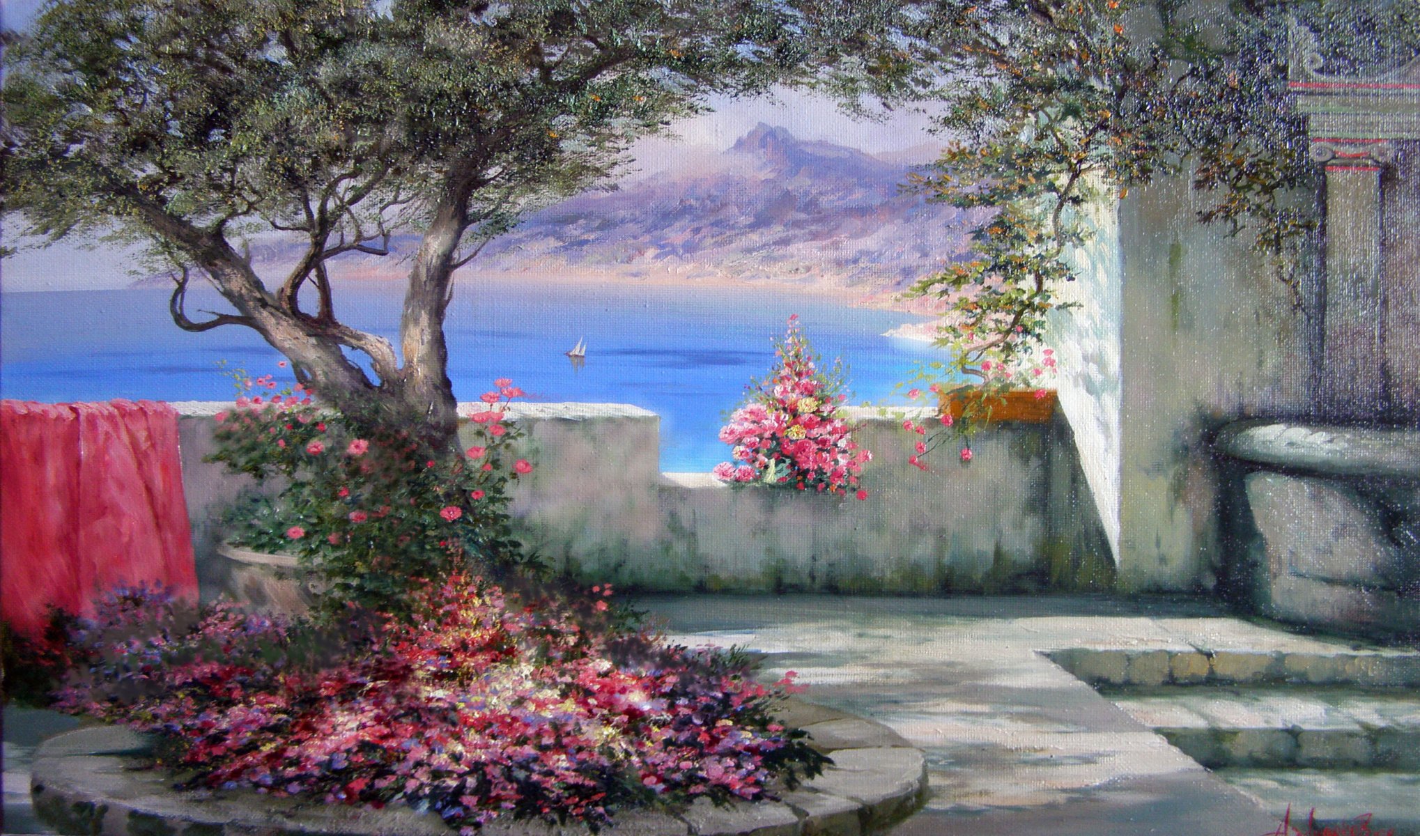 alexander milyukov southern landscape sun shadow crimea sea sail flower happiness summer tree