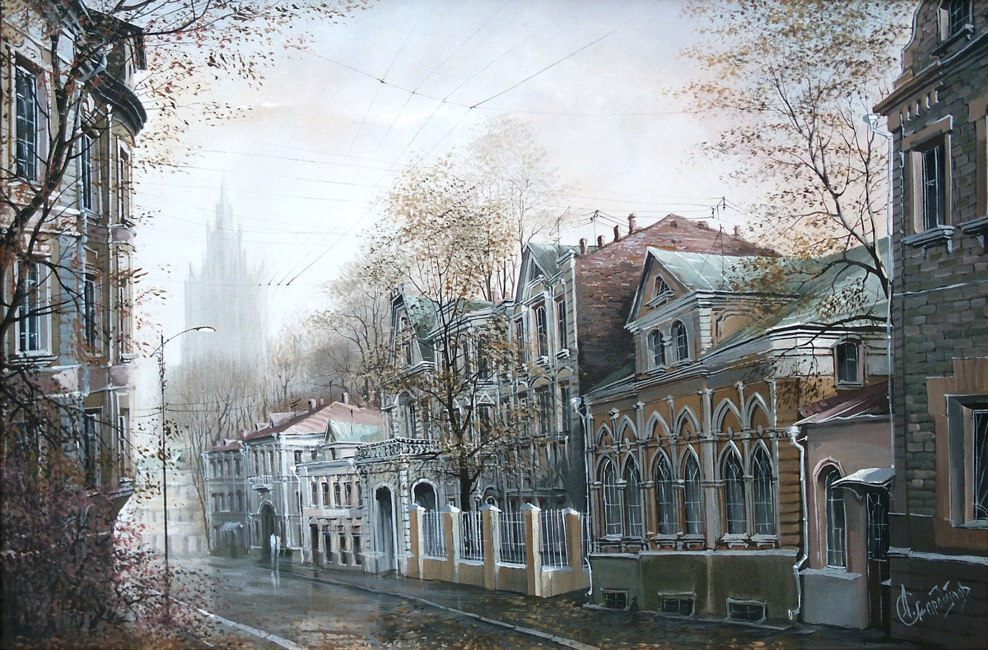 alexander starodubov povarskaya en octubre calle moscú otoño edificios