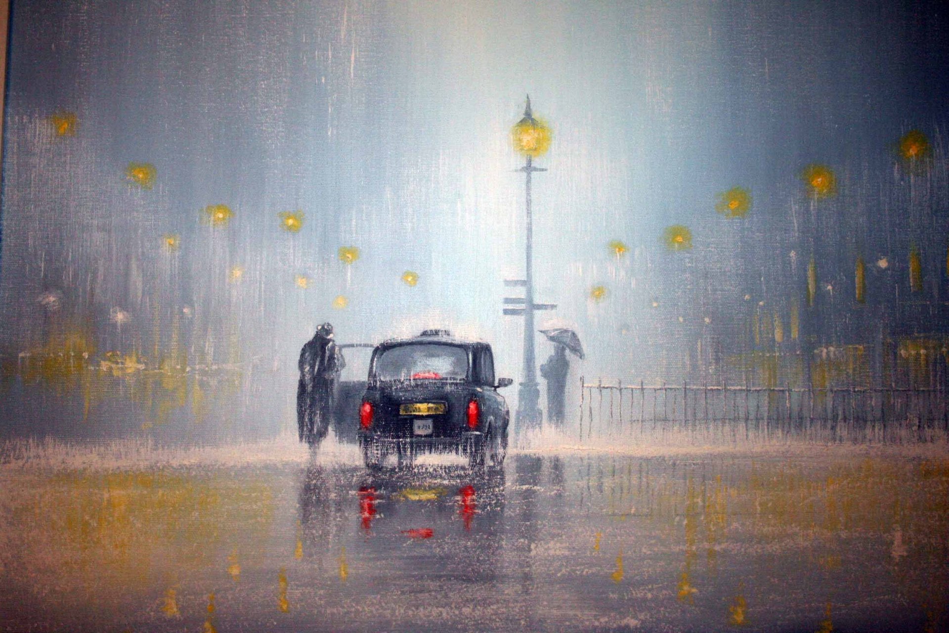 jeff rowland auto regen lichter licht lichter mann regenschirm