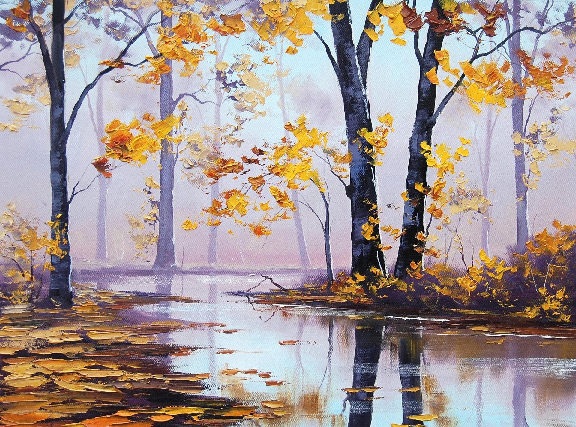 arte artsaus naturaleza otoño árboles río bosque hojas amarillas