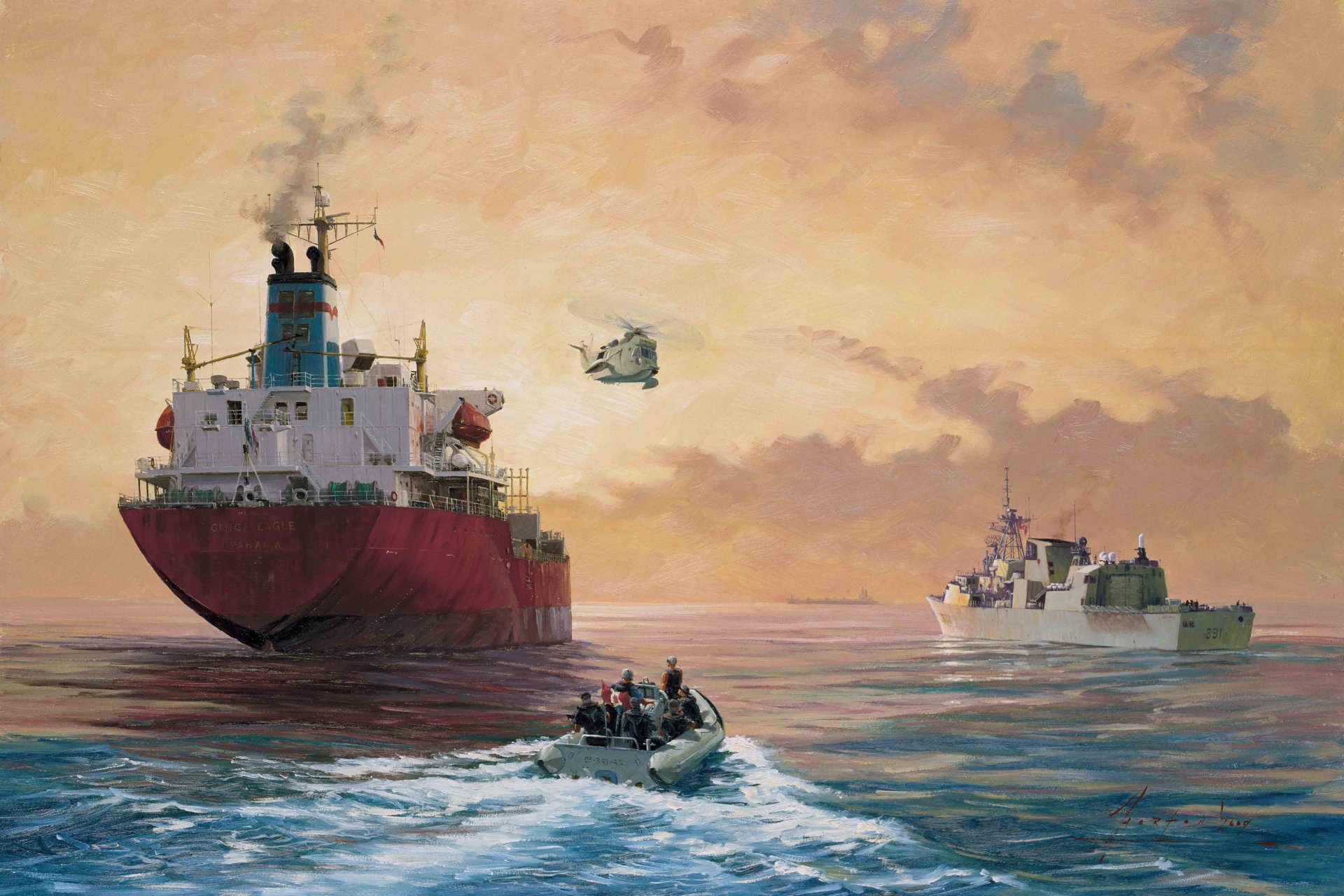 arte pintura john horton marina operación operación apolo llevada a cabo por las fuerzas armadas canadienses en apoyo de los estados unidos su operación militar en afganistán se llevó a cabo desde octubre de 2001 hasta octubre de 2003 royal canadian navy navy